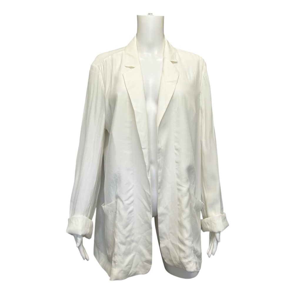Hinge Designed in Seattle Off White Open Front Long Line Unlined Blazer Size L